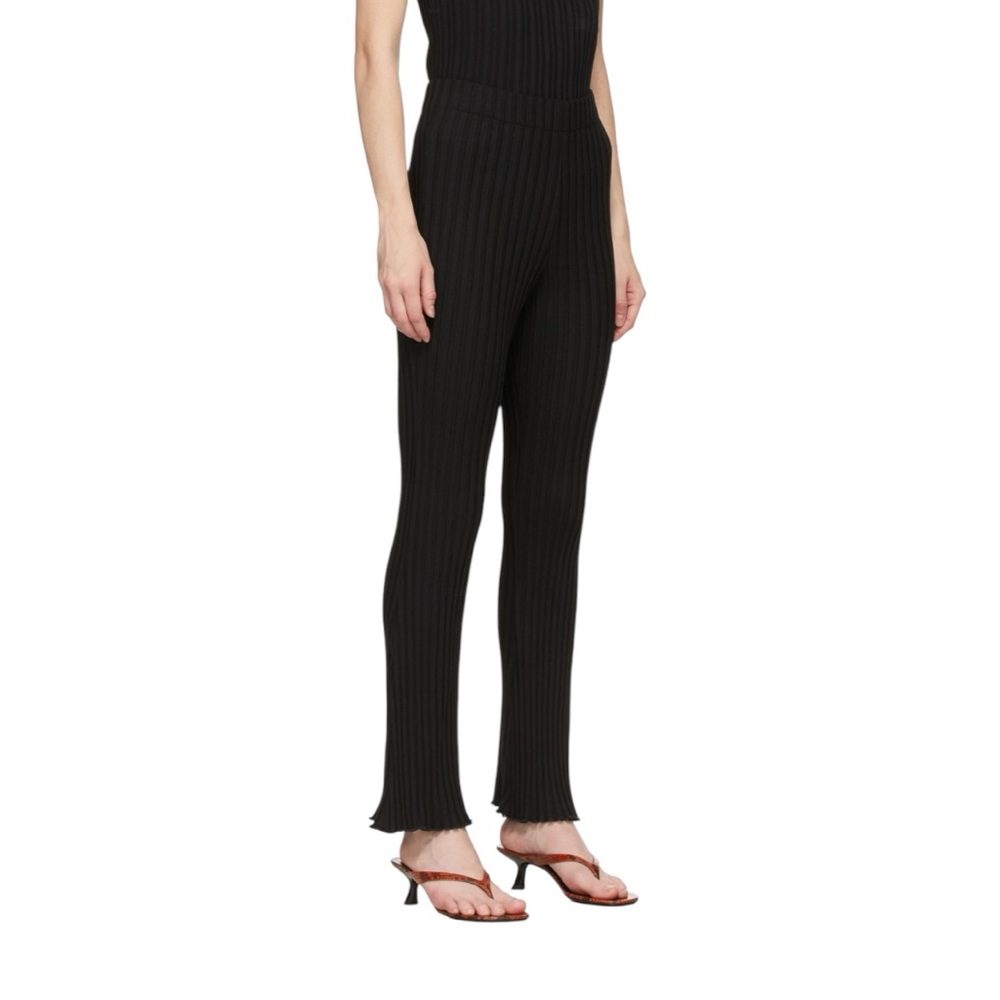 Simon Miller Cyrene High Rise Straight Leg Lettuce Hem Black Rib Knit Pants